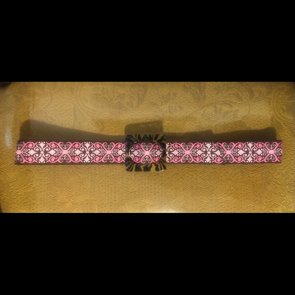 Reversible Pink & Aqua Blue Material Belt with Plastic Vintage Buckle